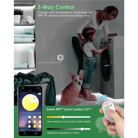 White LED Strip Lights with Motion Sensor, Remote, APP Control, 10ft Waterproof - Picture 5 of 8